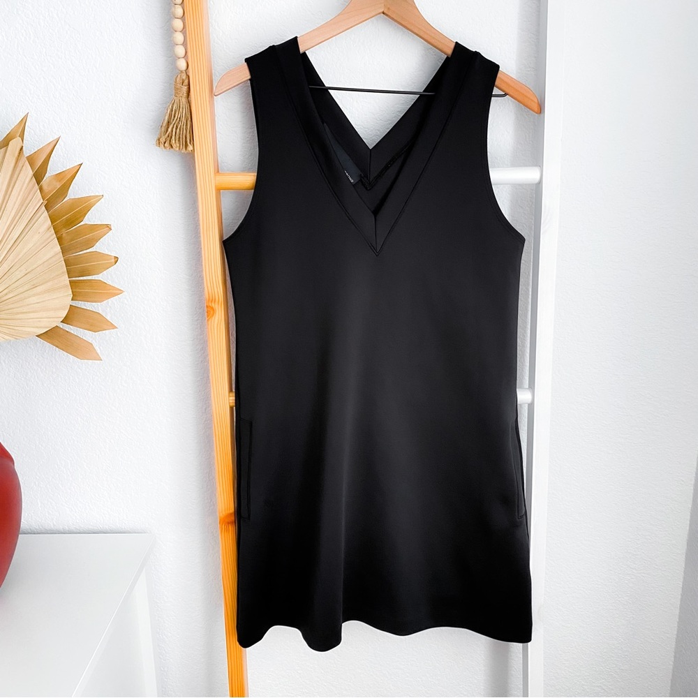 Carbon38 Scuba Mini Dress Black Double Deep V-neck Pockets Athletic Sleeveless M